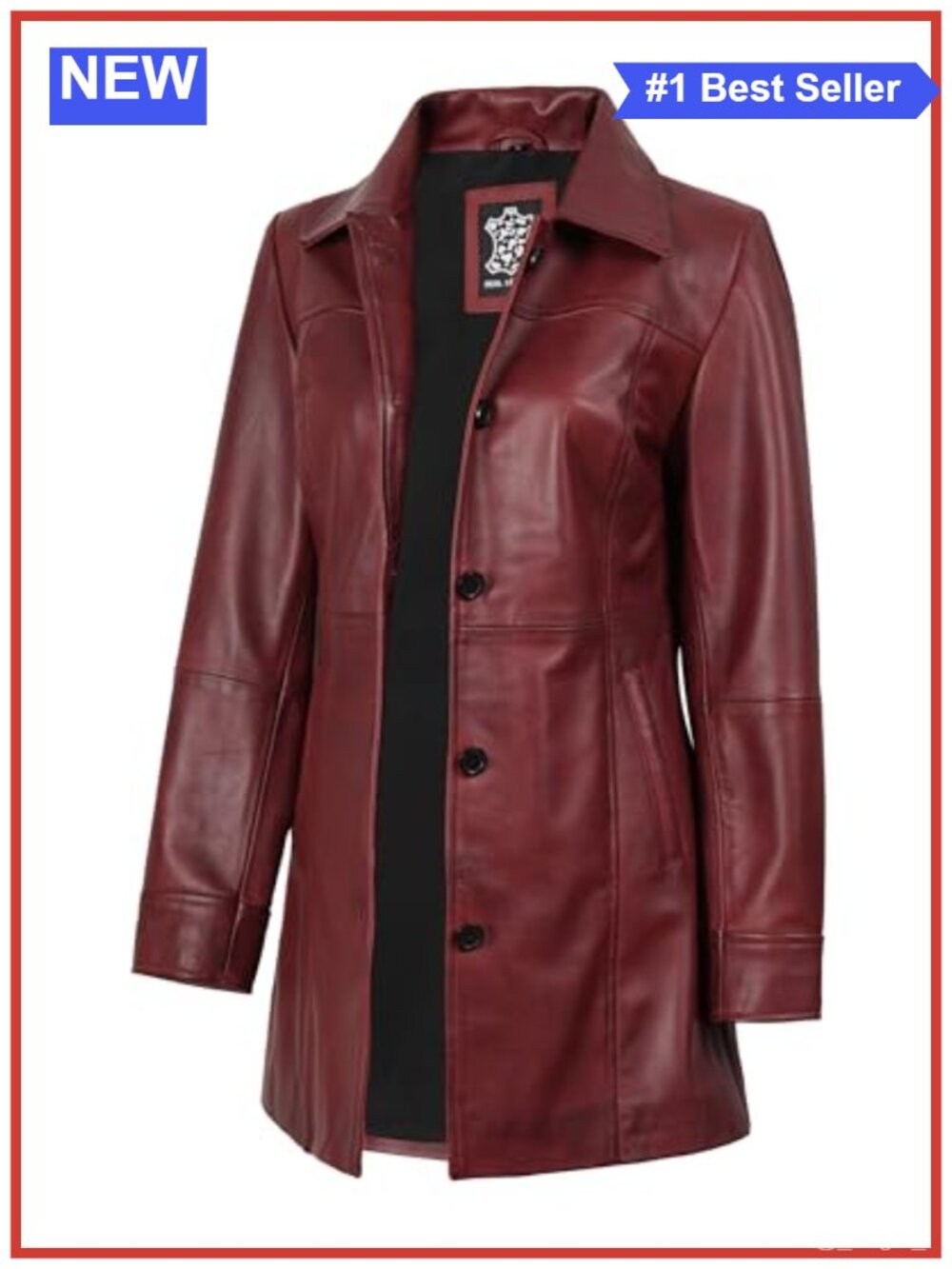 100% Lambskin Mid-Length Leather Car Coat Women Button Front Spread Collar